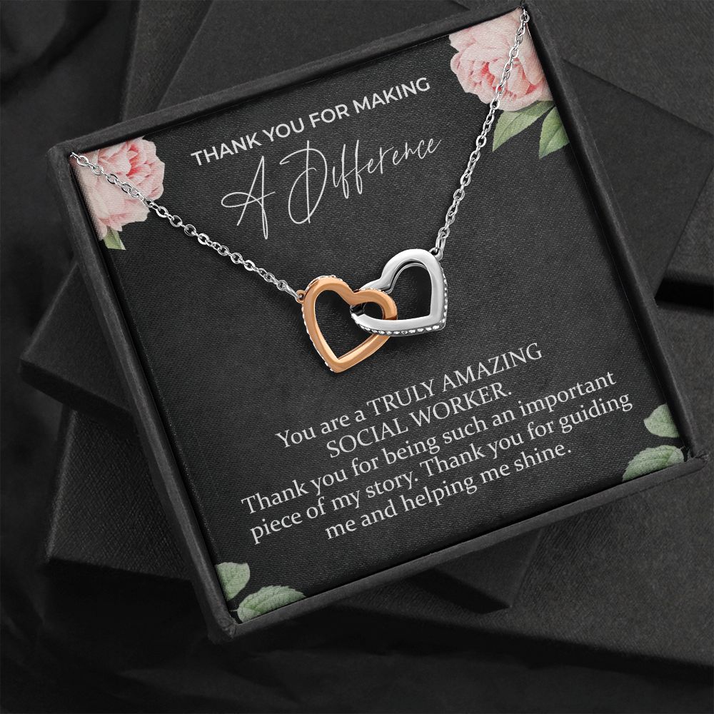 Thank You For Making A Difference Interlocking Hearts Necklace | Social Worker Appreciation Gift | Farewell Gift | Amazing Social Worker Gift