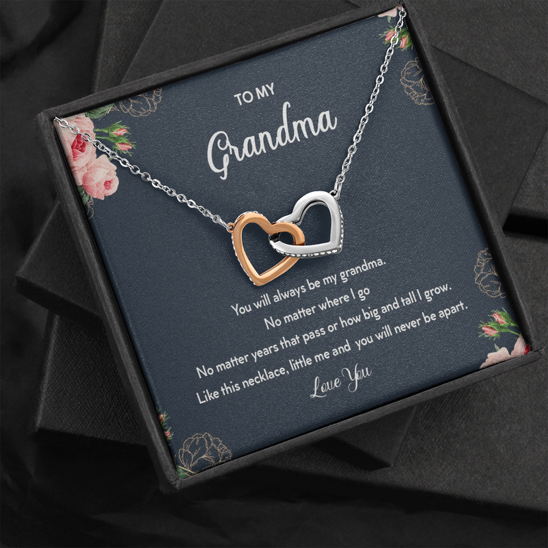 To My Grandma You Will Always Be My Grandma Interlocked Hearts Necklace |  Gift from Granddaughter/Grandson | Birthday, Christmas, & Mother's Day Gift for Grandma/Grandmother