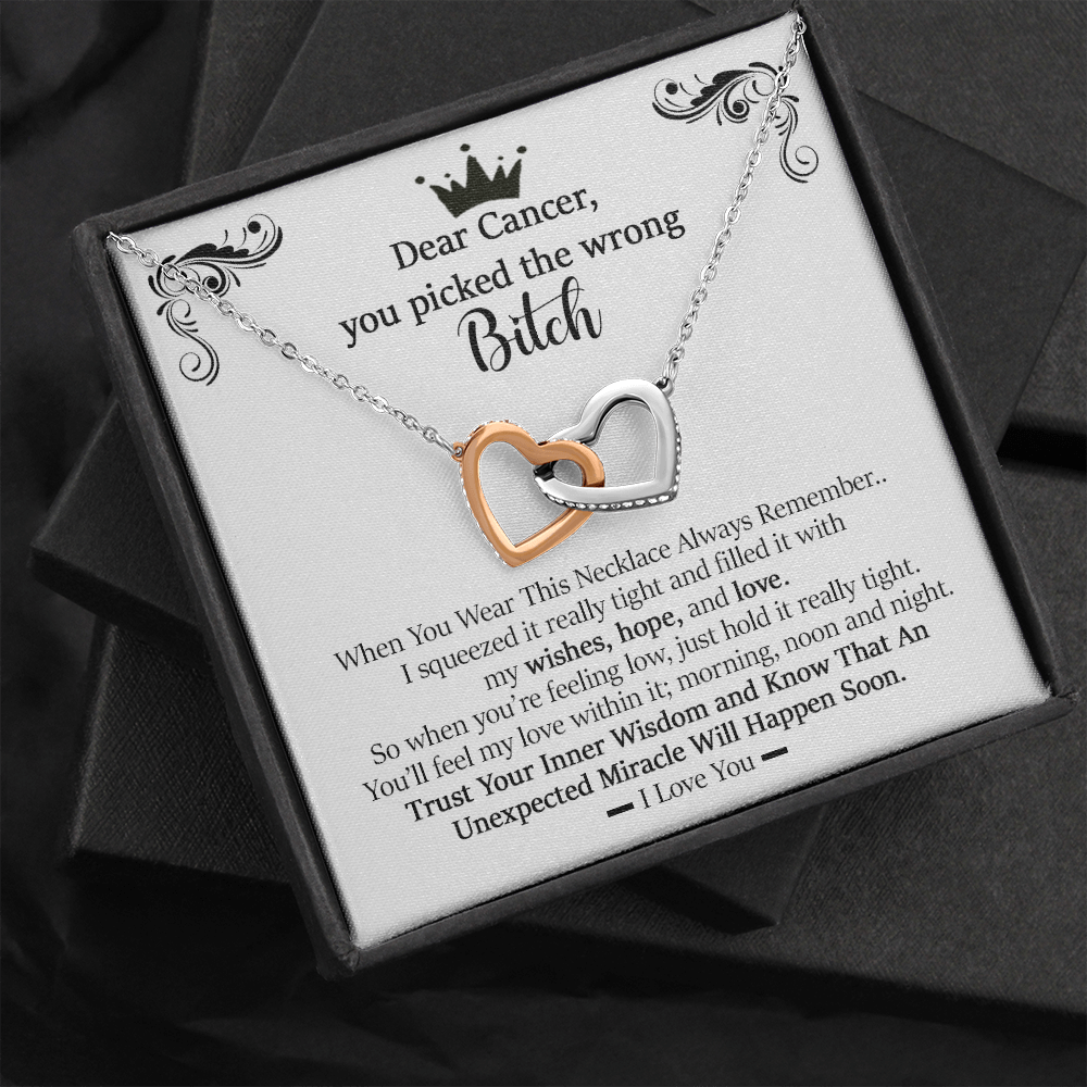 Cancer Survivor Interlocking Hearts Necklace| You Bitched the Wrong Bitch Necklace| Encouragement Gift| Cancer Survivor| A Miracle Will Happen|