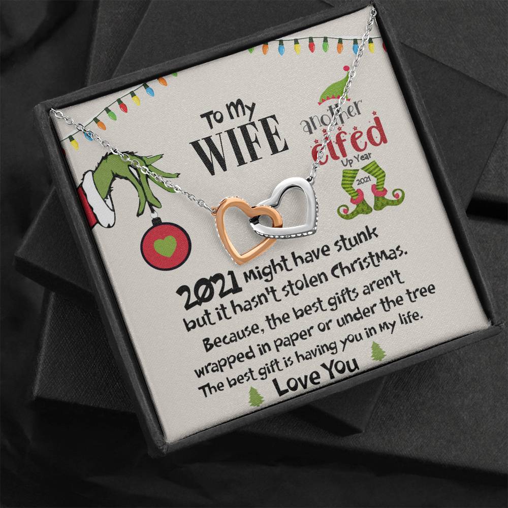 To My Wife Another Elfed Up Year Xmas Interlocked Heart Necklace | Husband To Wife For 2021 Christmas Gifts