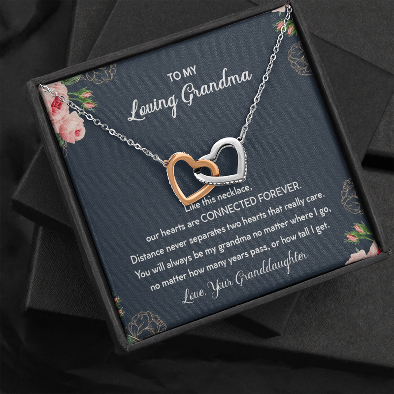 To My Loving Grandma Our Hearts Are Connected Forever Interlocked Hearts Necklace |  Gift from Granddaughter | Birthday, Christmas, & Mother's Day Gift for Grandma/Grandmother