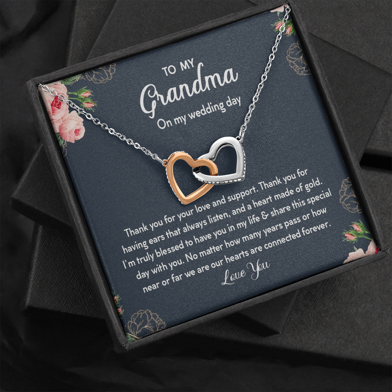To My Grandma Thank You For Your Love And Support Interlocked Hearts Necklace |  Gift from Granddaughter/Grandson | Wedding Day Gift for Grandma/Grandmother