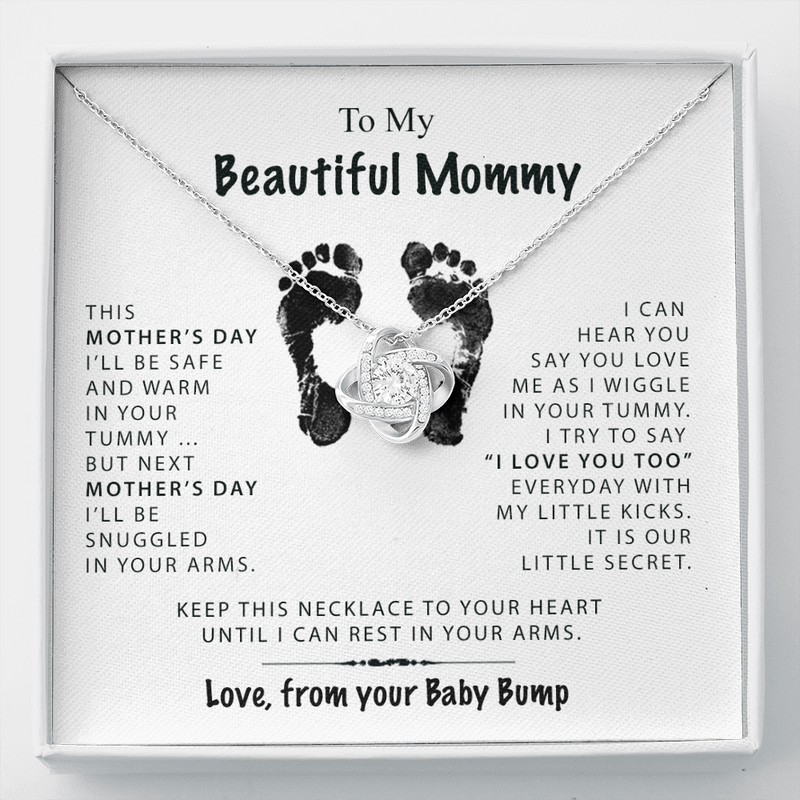 To My Beautiful Mommy Safe & Warm Love Knot Necklace, Gift for New Mom, Mother's Day Gift