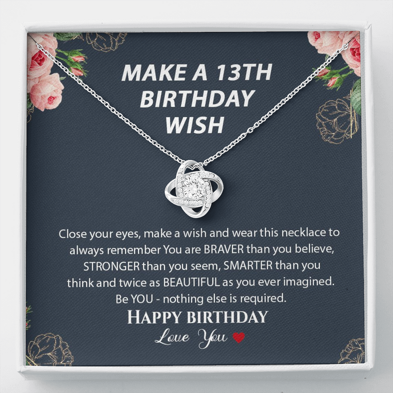Make a 13th Birthday Wish Teenager Love Knot Necklace, 13th Birthday Gift, Thirteenth Birthday Necklace
