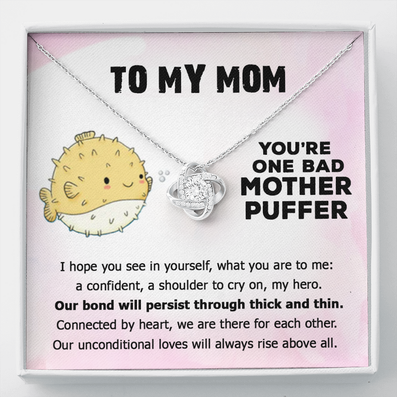 To My Mother Puffer Cute Love Knot Message Necklace for Mother | A Sentimental Letter To Mother | Mother's Day, Birthday Gift for Mom