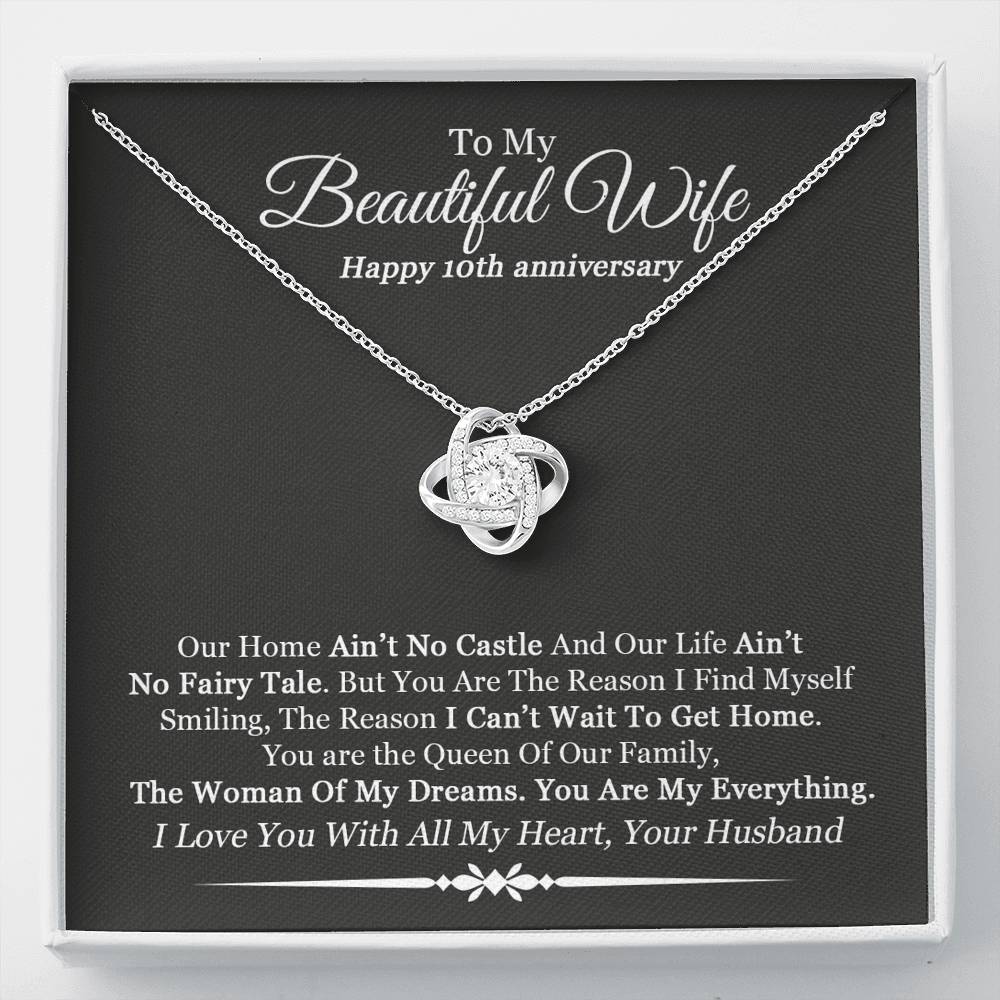 To My Beautiful Wife Happy 10th Anniversary Cubic Zirconia Necklace | Gift From Husband To Wife | 10th Anniversary Gift