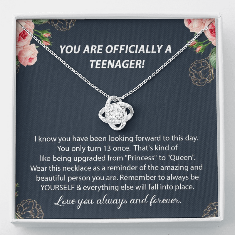 13th Birthday Officially A Teenager Love Knot Necklace, 13th Birthday Gift, Thirteenth Birthday Necklace