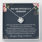 13th Birthday Officially A Teenager Love Knot Necklace, 13th Birthday Gift, Thirteenth Birthday Necklace