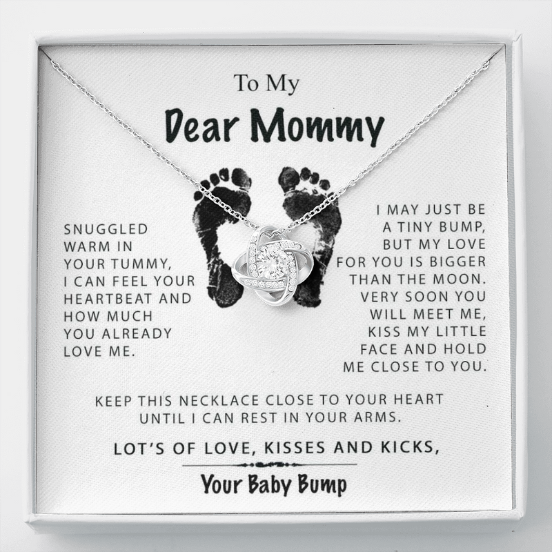 To My Dear Mommy Snuggled In Your Tummy Love Knot Necklace, Gift for New Mom, Mother's Day Gift