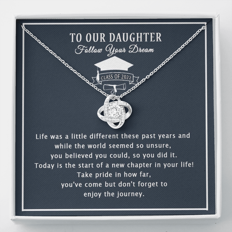 To Our Daughter Follow Your Dream Love Knot Necklace, Gift for Graduation, Mom & Dad Graduation Gift
