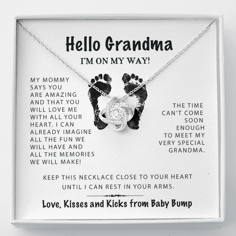 Hello My Very Special Grandma Love Knot Necklace, Pregnancy Reveal Gift, Gift for Grandmother To Be