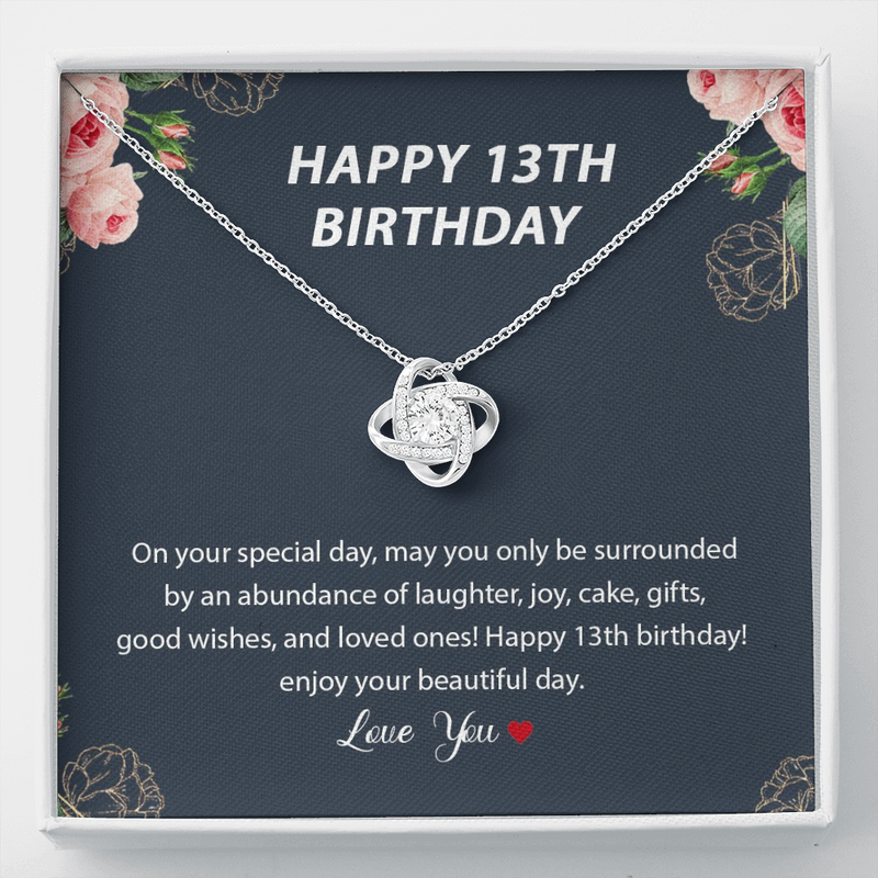 Make a 13th Birthday Wish Love Knot Necklace, 13th Birthday Gift, Thirteenth Birthday Necklace