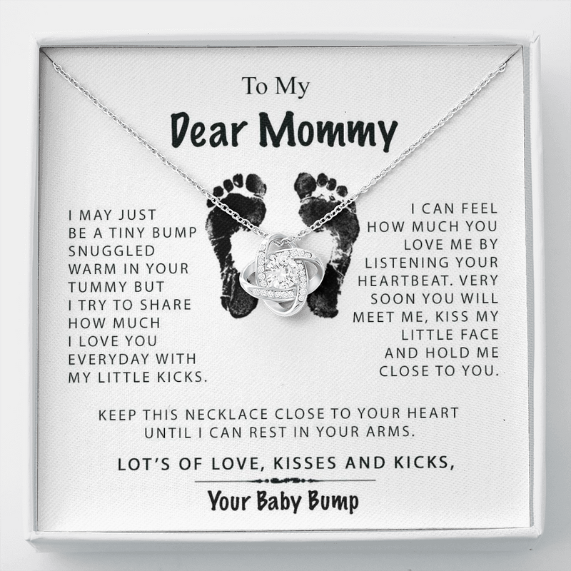 To My Dear Mommy From Tiny Bump Love Knot Necklace, Gift for New Mom, Mother's Day Gift
