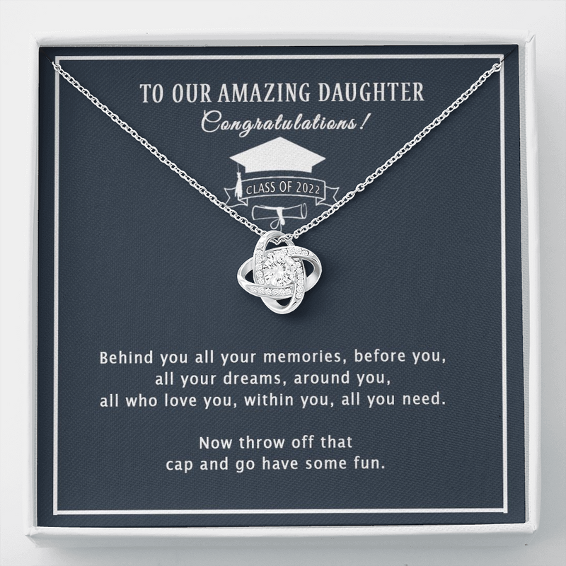 To Our Amazing Daughter Congratulations Love Knot Necklace, Gift for Graduation, Mom & Dad Graduation Gift