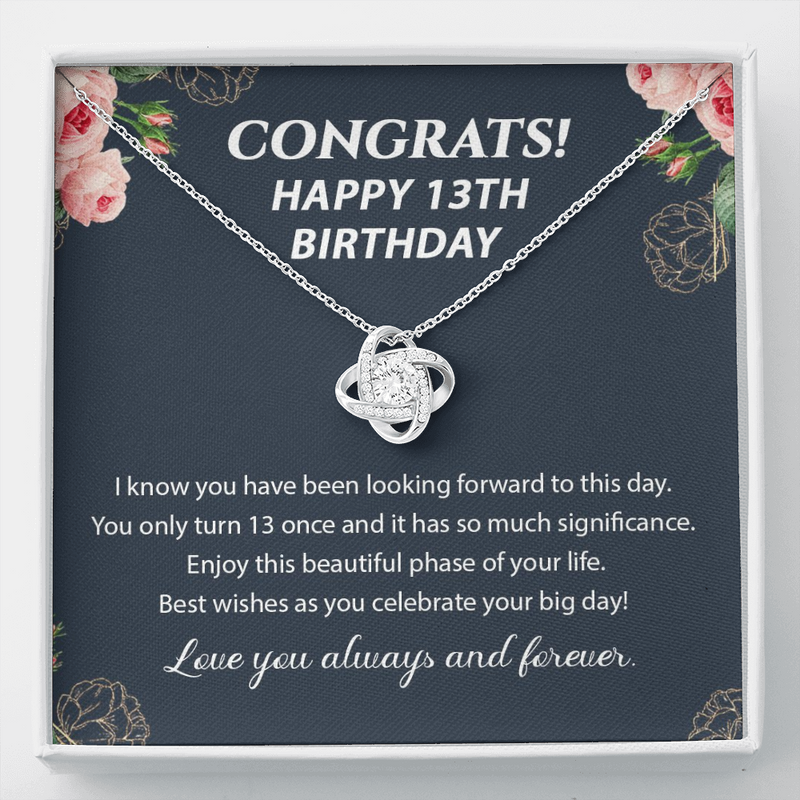 13th Birthday Official Teenager Love Knot Necklace, 13th Birthday Gift, Thirteenth Birthday Necklace