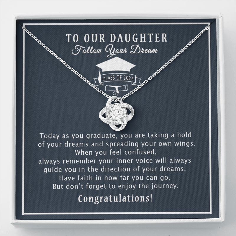 To Our Daughter Love Knot Necklace, Gift for Graduation, Mom & Dad Graduation Gift