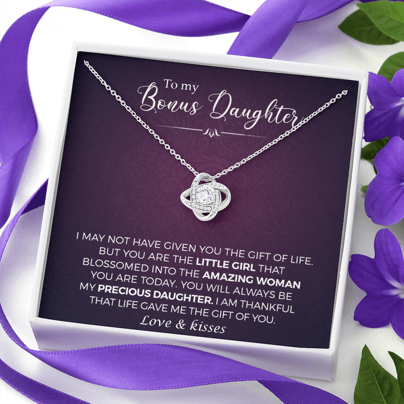 To My Bonus Daughter You Are My Biggest Achievement Love Knot Necklace | Bonus Daughter Birthday, Christmas, Graduation Gift