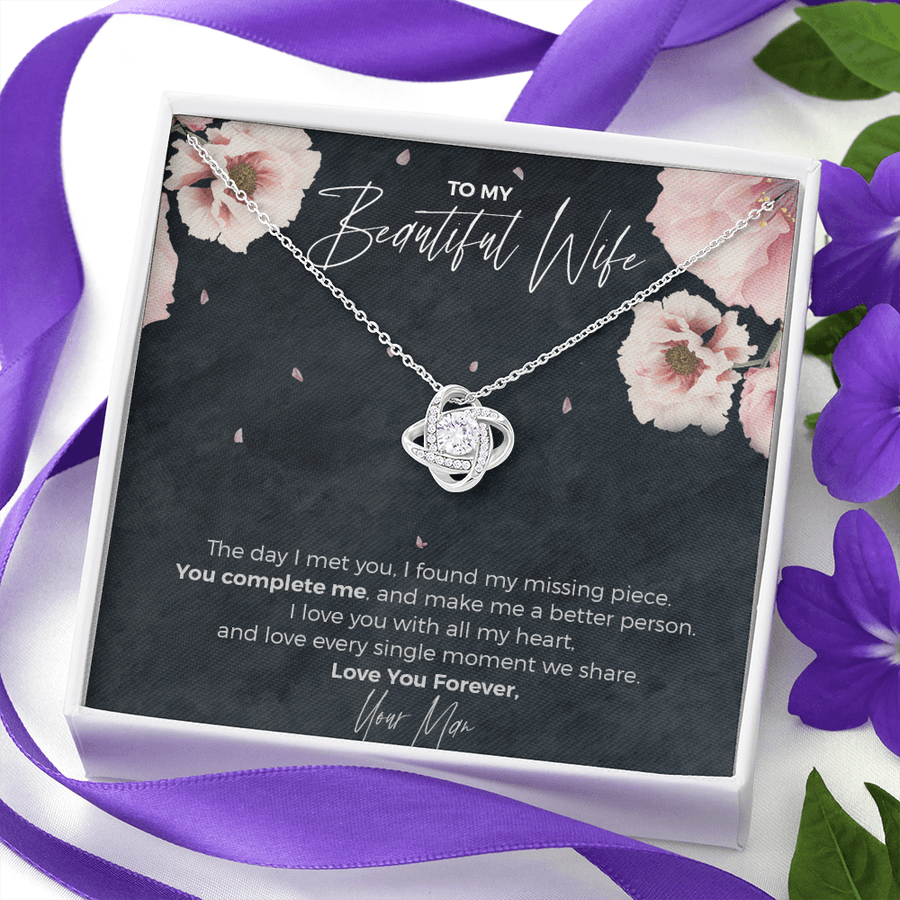 To My Beautiful Wife, Love Knot Necklace | Anniversary Gift for Wife | Luxurious Necklace Gift for Wife | Wife Birthday, Christmas Gift