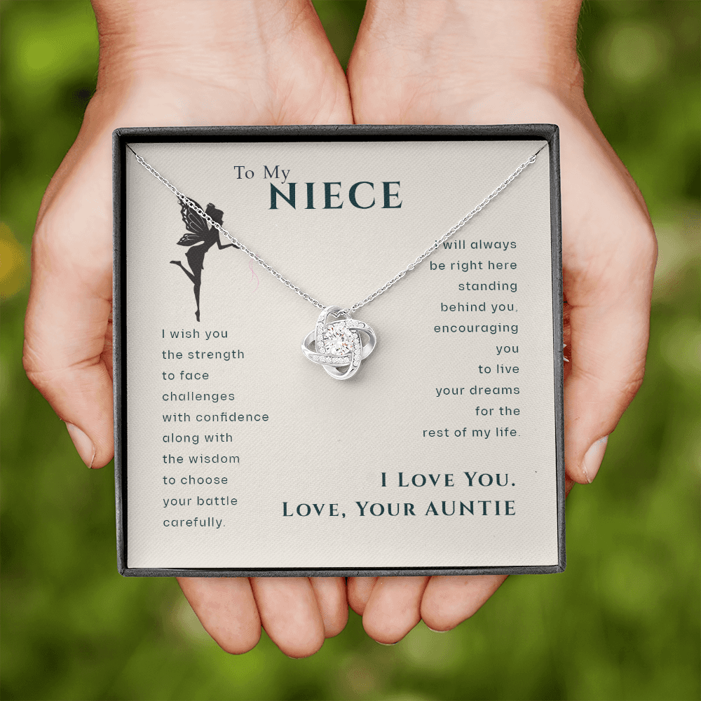 To My Niece, Live Your Dreams Love Knot Necklace | Gift for Niece from Aunt | Niece Birthday, Graduation, Christmas Present
