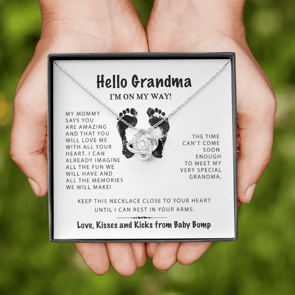 Hello My Very Special Grandma Love Knot Necklace, Pregnancy Reveal Gift, Gift for Grandmother To Be