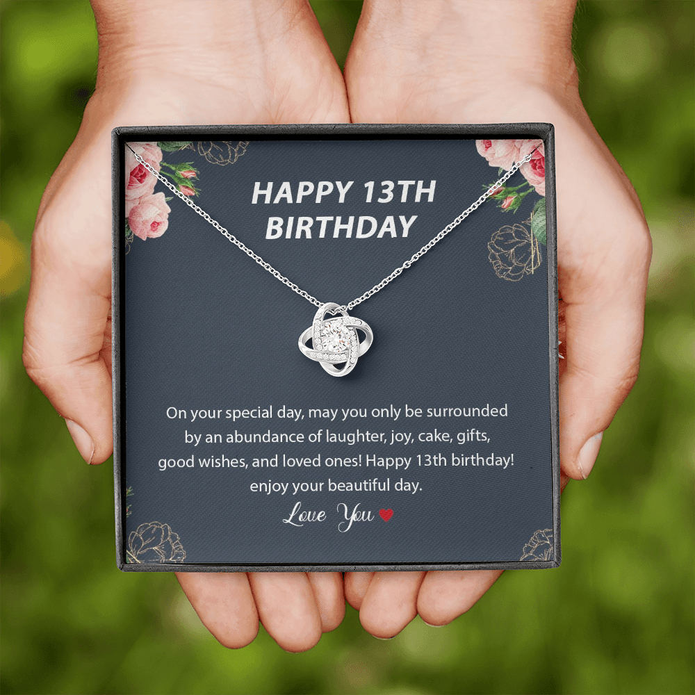 Make a 13th Birthday Wish Love Knot Necklace, 13th Birthday Gift, Thirteenth Birthday Necklace