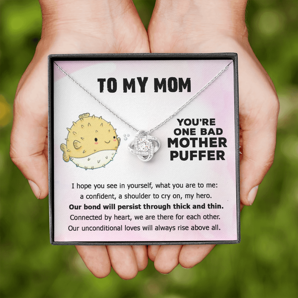 To My Mother Puffer Cute Love Knot Message Necklace for Mother | A Sentimental Letter To Mother | Mother's Day, Birthday Gift for Mom