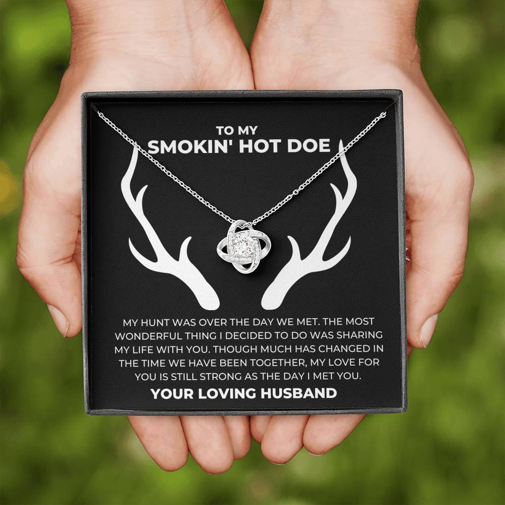 To My Smokin Hot Doe From Loving Husband Love Knot Necklace | Christmas Gift For Wife | Original Hunting Couple Jewelry Gift | To Wife From Husband