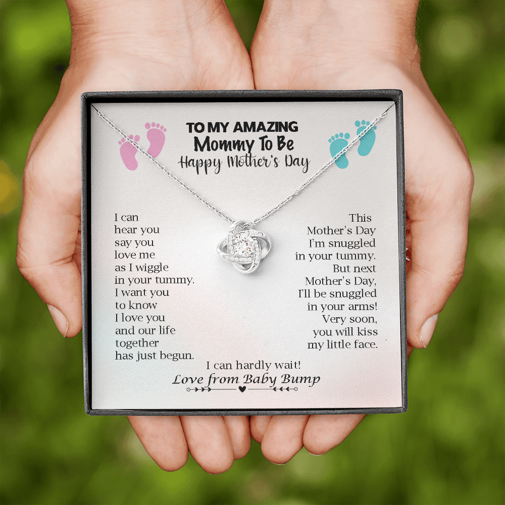 Mom To Be First Mother's Day Love Knot Necklace | Expecting Mom Mother's Day Gift | Pregnancy Gift for Mom To Be, Mommy Gift From Unborn Baby