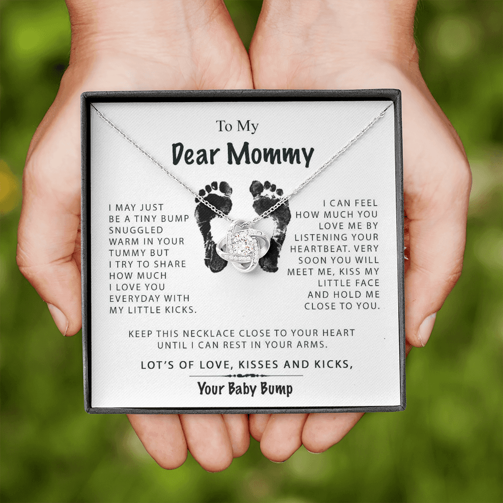 To My Dear Mommy From Tiny Bump Love Knot Necklace, Gift for New Mom, Mother's Day Gift