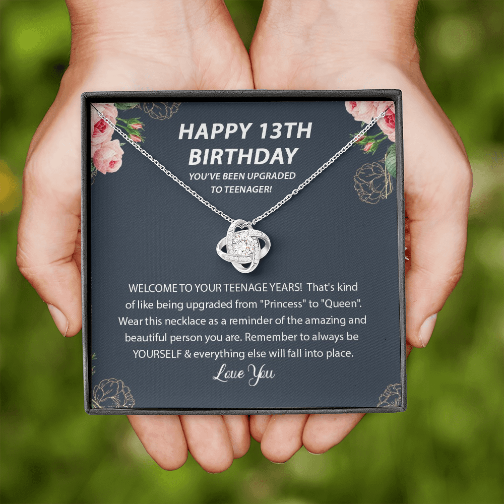 Upgraded to Teenager 13th Birthday Love Knot Necklace, 13th Birthday Gift, Thirteenth Birthday Necklace