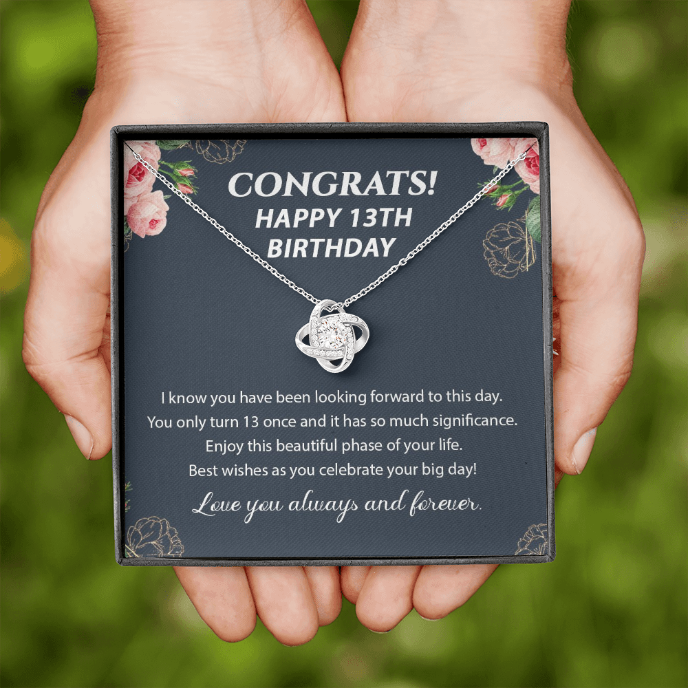 13th Birthday Official Teenager Love Knot Necklace, 13th Birthday Gift, Thirteenth Birthday Necklace