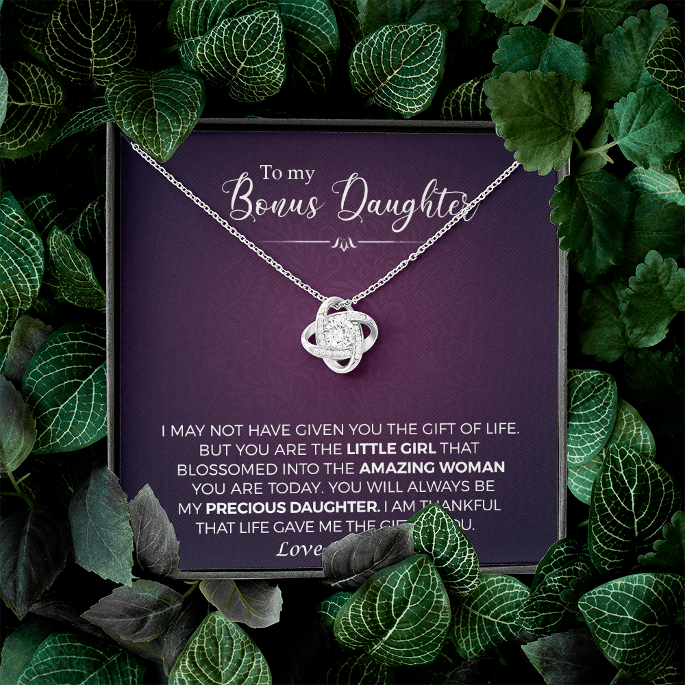 To My Bonus Daughter You Are My Biggest Achievement Love Knot Necklace | Bonus Daughter Birthday, Christmas, Graduation Gift