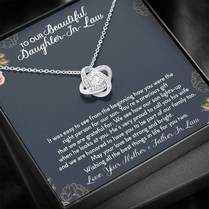 To Our Beautiful Daughter-In-Law Love Knot Necklace, To Our Daughter-In-Law Gift On Wedding Day