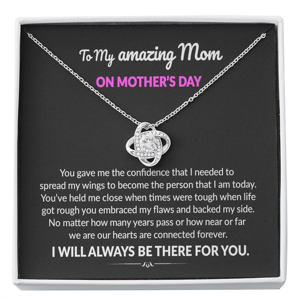 To My Amazing Mom Our Hearts Are Connected Forever Love Knot Necklace | Gift to Mom from Daughter/Son | Mother's Day Gift to Mom
