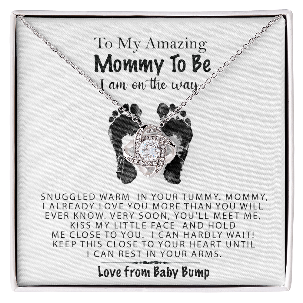 Mommy I Am On The Way Love Knot Necklace | Mom To Be Gift, Pregnancy Gift for Mom To Be, Mommy Gift From Baby Bump
