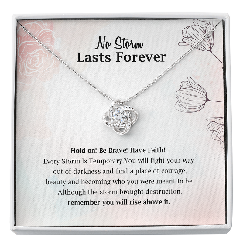 No Storm Lasts Forever Love Knot Necklace | Addiction Recovery Affirmation Gift, AA Recovery Gifts, NA Recovery Sobriety Gift