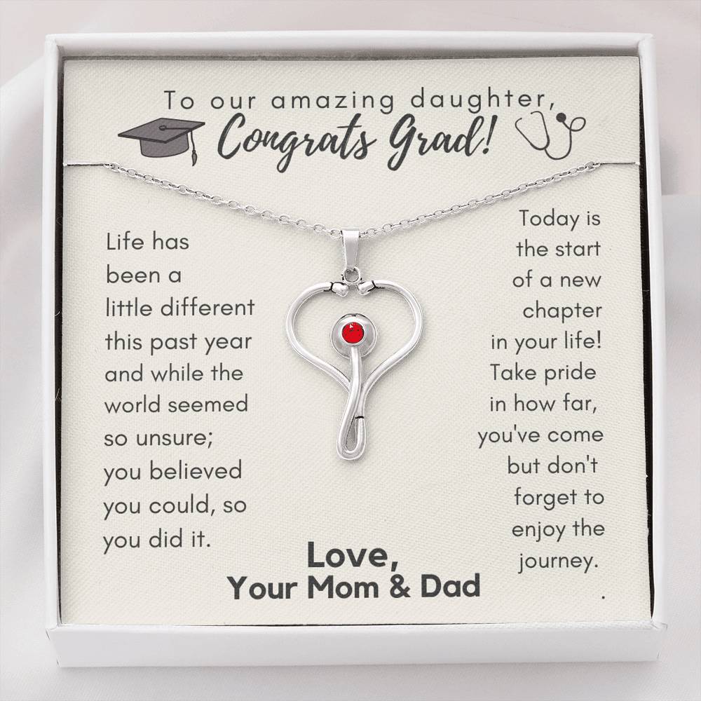 To Our Amazing Daughter Congrats Grad Stethoscope Necklace | Medical School Grad, Nursing School Grad