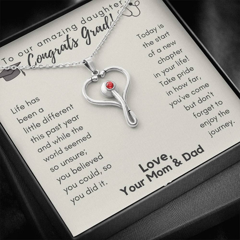 To Our Amazing Daughter Congrats Grad Stethoscope Necklace | Medical School Grad, Nursing School Grad