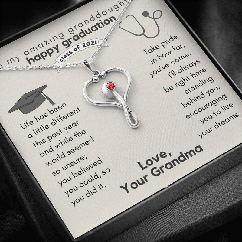 To My Granddaughter, Nurse Graduation Stethoscope Necklace, Gift for Nursing Graduation
