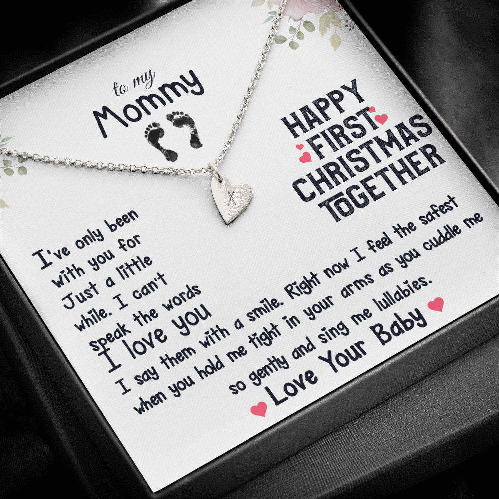 To My Mommy From Baby Happy First Christmas Together Personalized Hearts Necklace | New Mummy, First Time Mom Gift, New Mom Gift Jewelry, Gift for New Mom Necklace,