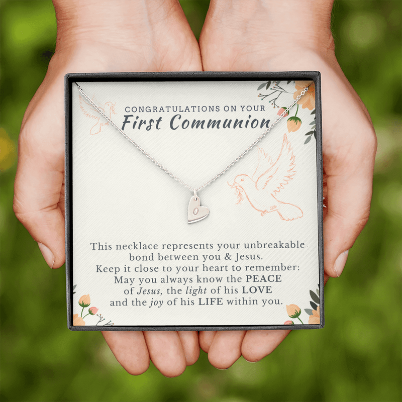 Personalized First Communion Heart Necklace | First Communion Gift Girl | First Holy Communion - Gift for Daughter, Goddaughter, Granddaughter