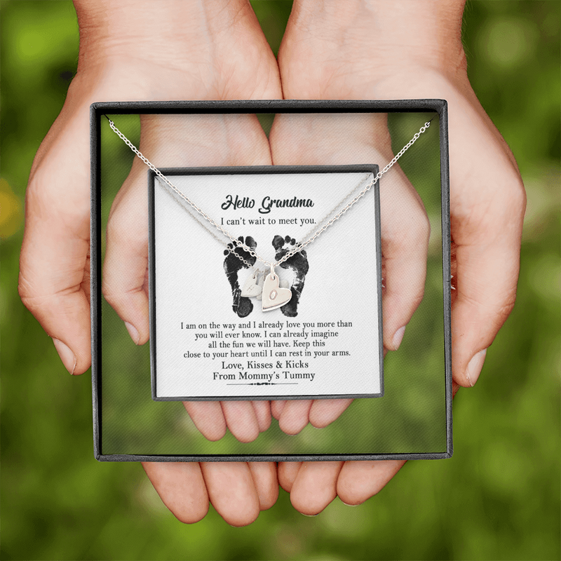 Personalized Hello Grandma Sweetest Hearts Necklace | Pregnancy Reveal Gift | I Cant Wait to Meet You Gift for Grandma