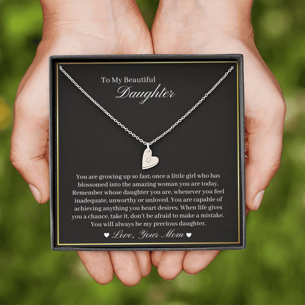To Beautiful Daughter Personalized Heart Necklace, Gift from Mother, Birthday Daughter Gift, Graduation Daughter Gift