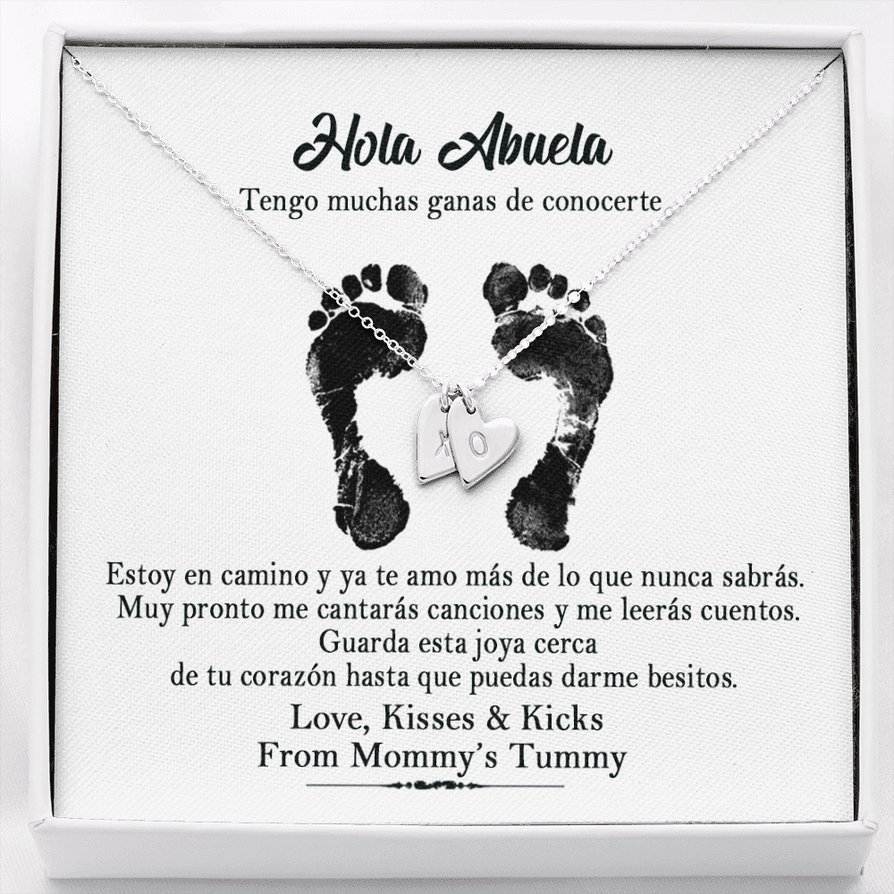 Personalized Hola Abuela Sweetest Hearts Necklace | Pregnancy Reveal Gift for a New Grandma | From Mommy's Tummy