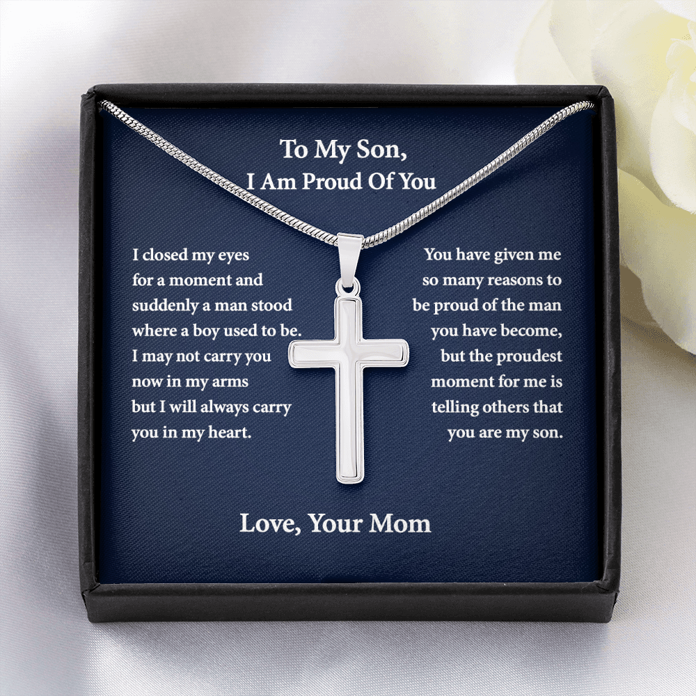 Gifts for Son Personalized Cross Necklace, Birthday Gifts For Son, From MomTo Son, Gifts To Son From Mom, Graduation Gifts