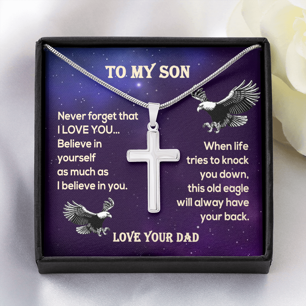 Personalized To My Son Cross Necklace Gift| Gift for Son, from Dad| Believe in Yourself | Motivational Gift for Son| Cross Gift from Dad