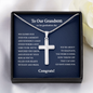Personalized To Our Grandson on his Graduation Day Cross Necklace Gift | Graduation Gift from Grandparents | Gift to Grandson from your Grandparents