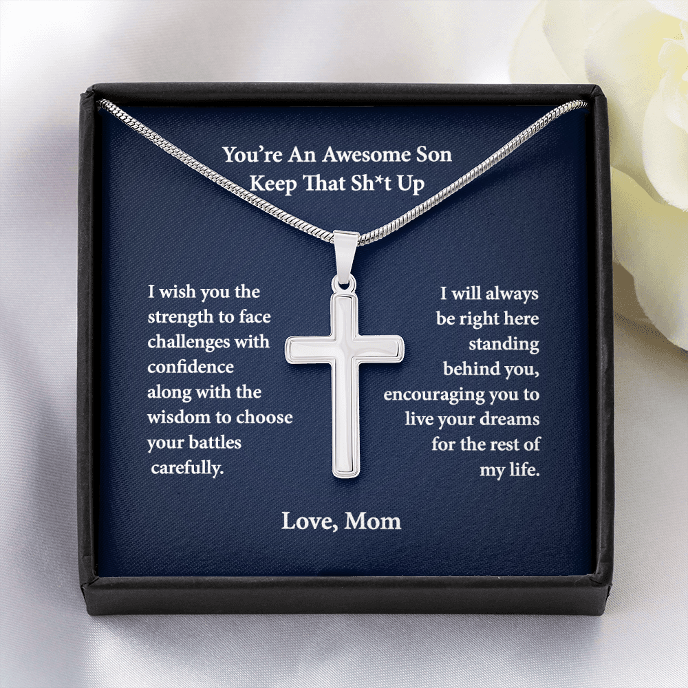 Gifts for Son Personalized Cross Necklace, Keep That shit Up,  Birthday Gifts For Son, From Mom To Son, Gifts To Son From Mom, Graduation Gifts