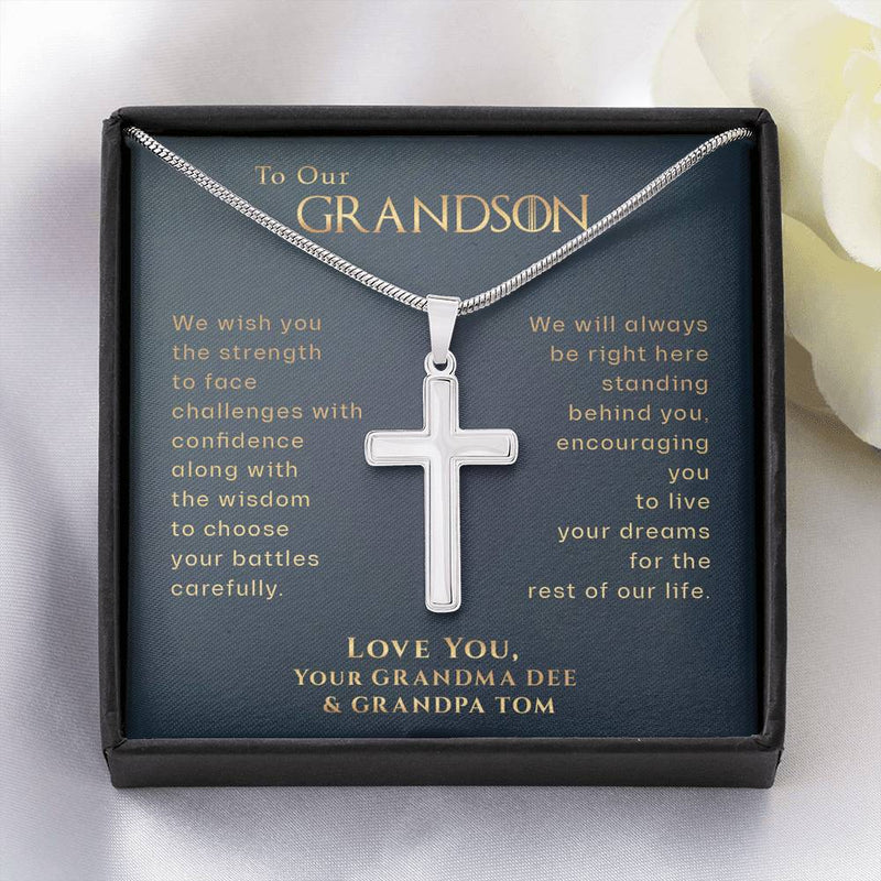 To Our Grandson Custom Communion Cross Necklace
