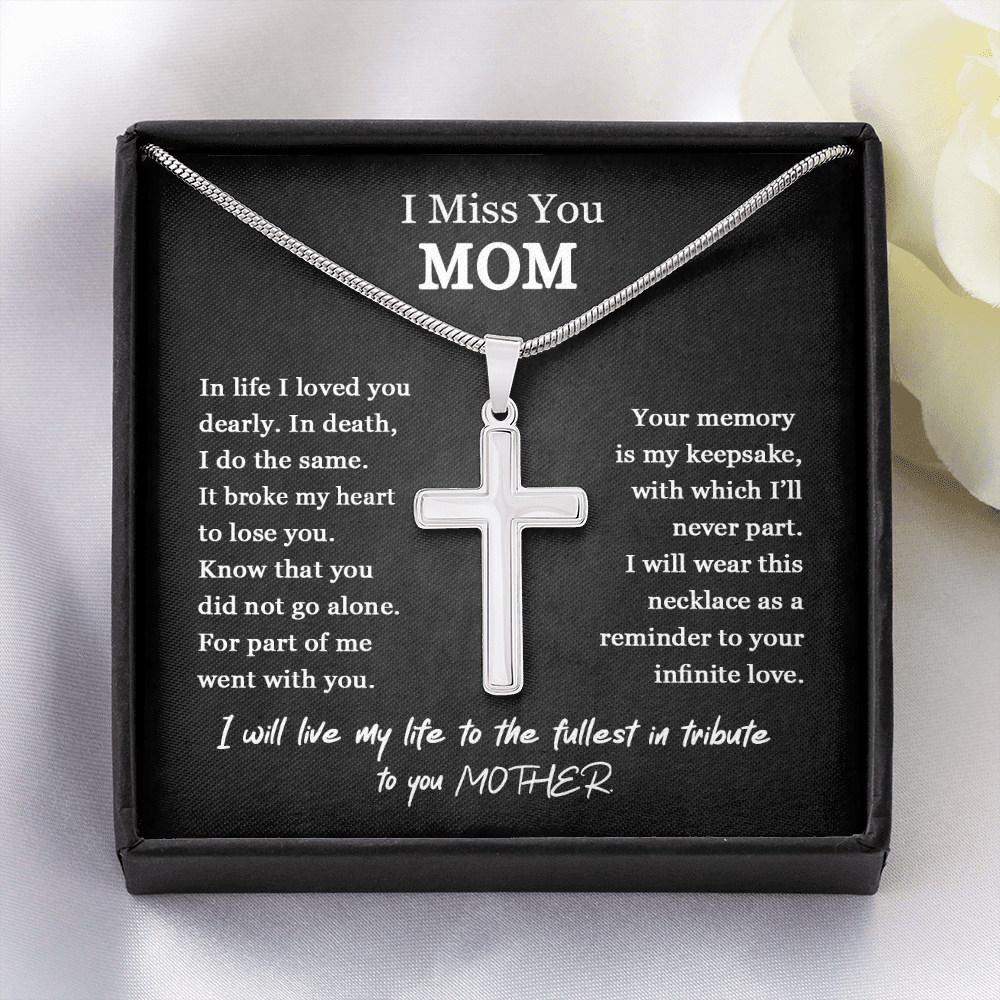 I Miss You Mom Cross Necklace Chain Link | Mom Memorial Necklace | Loss of Mother Gift | Mother Loss Sympathy Gift